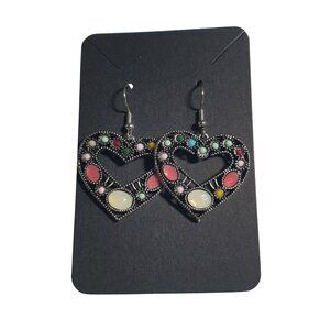 Colorful Heart Drop Earrings Multicolor Rhinestone Hook Back Women Gift Jewelry